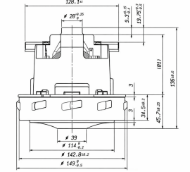 Motor, turbina 1350W KARCHER PUZZI 400, 8/1, 14/1, 25/1, 35/1, 40/1, 45/1, 55/1, FLEX, HILTI, DeWalt, Profi porszívókhoz (utángyártott 6.490-215.0 / 063700003 / 6110950011)